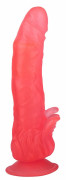 Розовый фаллоимитатор с лепестками у присоски - 18,5 см.