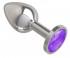 Джага-Джага Серебристая анальная втулка с фиолетовым кристаллом - 7 см. (513-08 purple-DD)