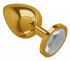 Джага-Джага Золотистая большая анальная пробка с прозрачным кристаллом - 9,5 см. (530-01 white-DD)