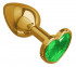 Золотистая анальная втулка с зеленым кристаллом-сердцем - 7 см.