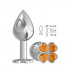 Джага-Джага Средняя серебристая анальная втулка с клевером из оранжевых кристаллов - 8,5 см. (529-10 orange-DD)