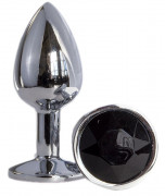 Металлическая анальная втулка с черным кристаллом - 7,2 см.