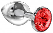 Большая серебристая анальная пробка Diamond Red Sparkle Large с красным кристаллом - 8 см.