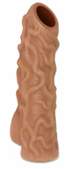 Телесная насадка с венками и открытой головкой Nude Sleeve L - 14 см.