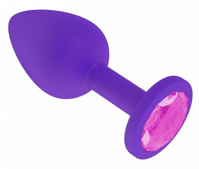 Фиолетовая силиконовая пробка с розовым кристаллом - 7 см.